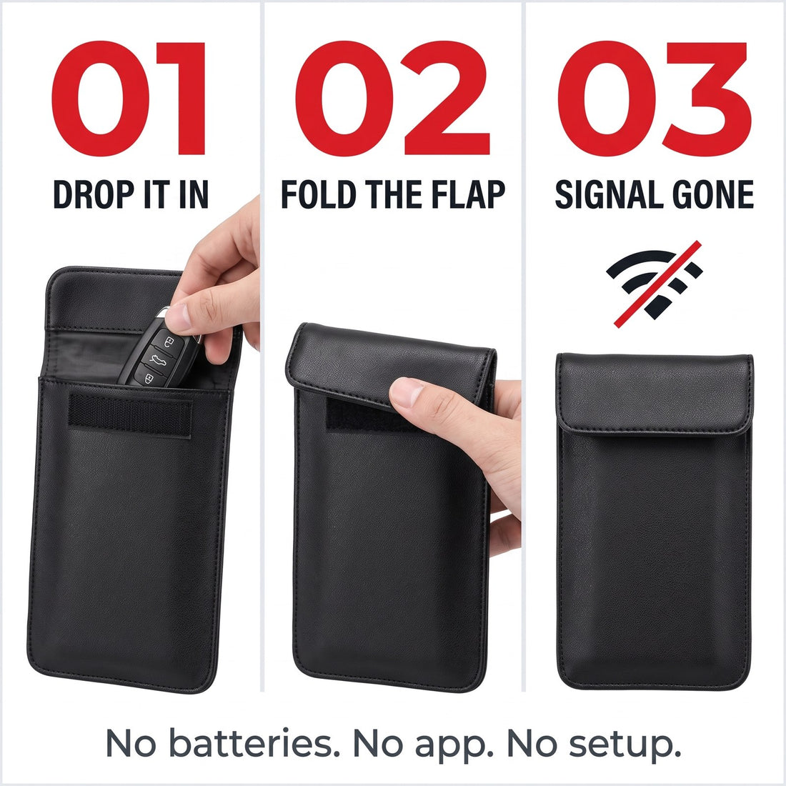 How NullSignal works — drop it in, fold the flap, signal gone