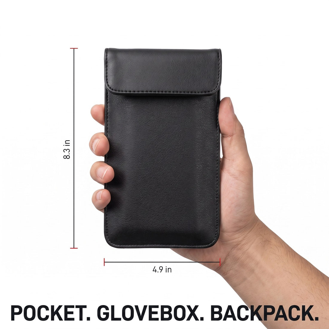 NullSignal pouch size 8.3 by 4.9 inches — pocket, glovebox, backpack